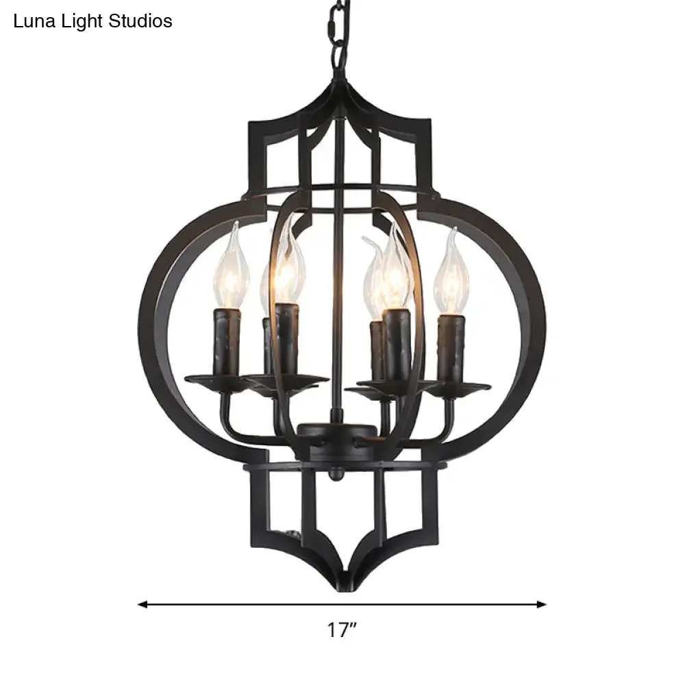 4/6 Bulbs Vintage Style Lantern Cage Chandelier Light in Black - Wrought Iron Medium Hanging Lamp