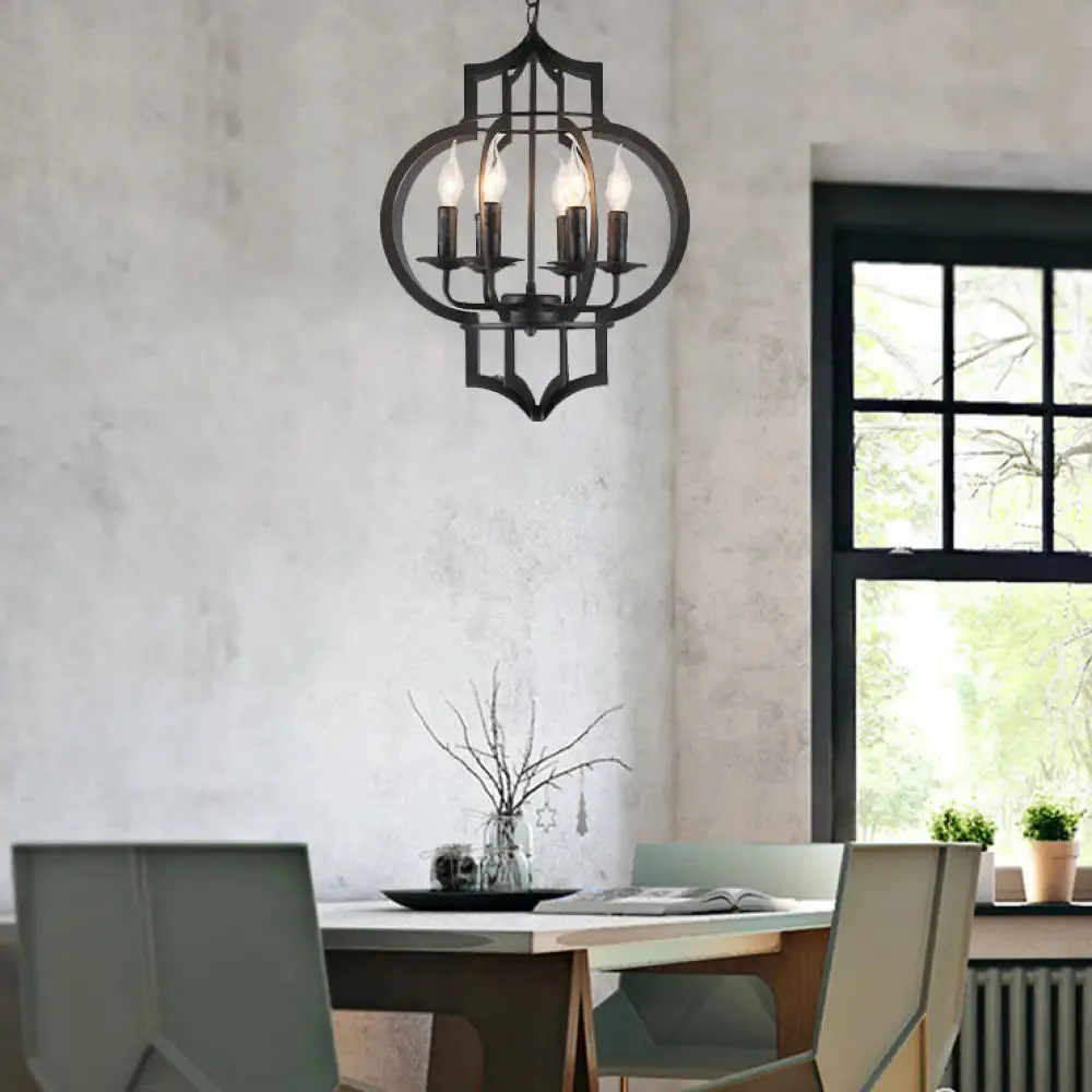 4/6 Bulbs Vintage Style Lantern Cage Chandelier Light in Black - Wrought Iron Medium Hanging Lamp