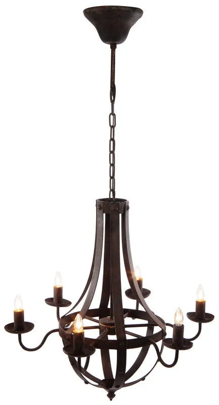 6 LIGHT METAL CHANDELIER, ANTIQUE BLACK