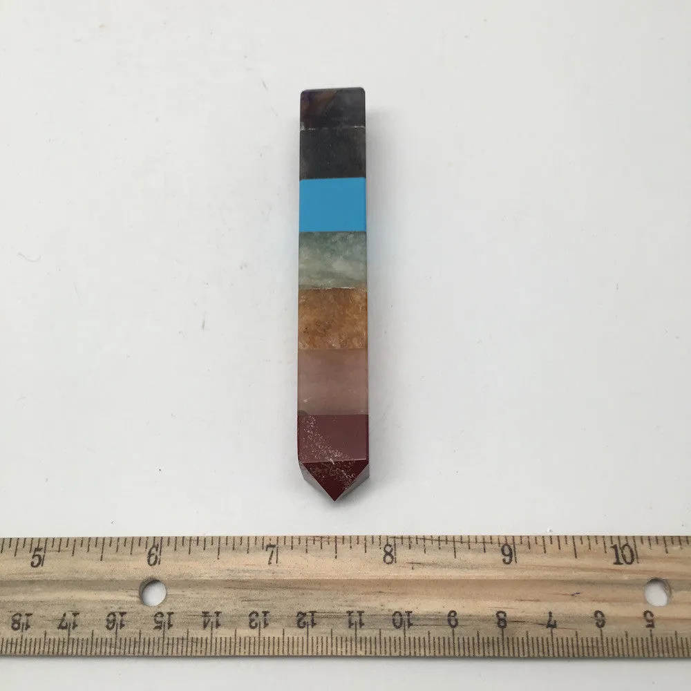 66 Grams 7 Chakra Multi Square Stone Crystal Healing Wand Riki, 4.1", SW43