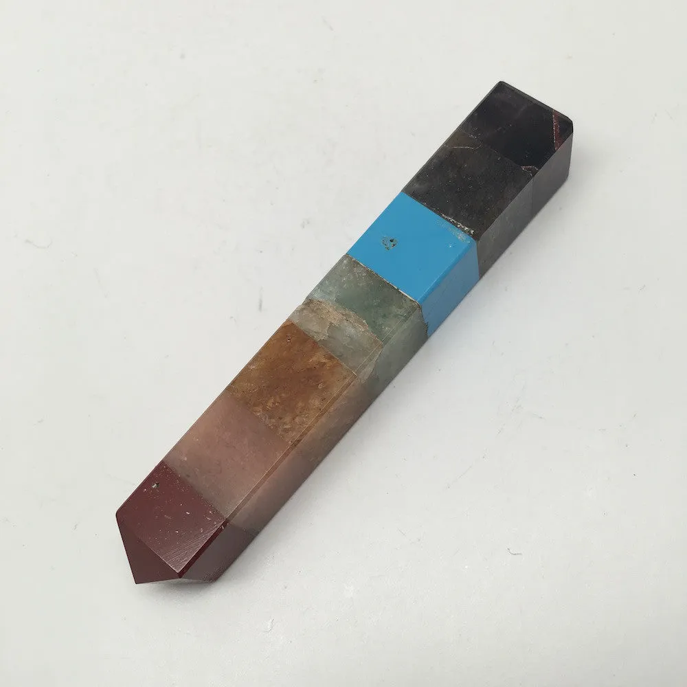 66 Grams 7 Chakra Multi Square Stone Crystal Healing Wand Riki, 4.1", SW43