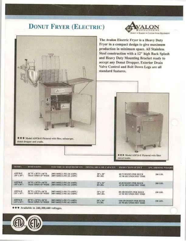 Avalon (ADF24-E-3) 24" X 24" Donut Fryer, Electric (3 phase), Left Side Drain Board