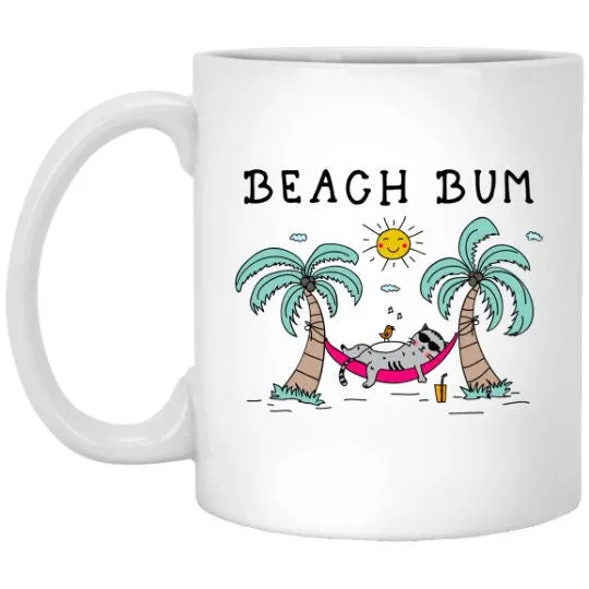 Beach Bum Cat Mug Funny Cat Coffee Cup