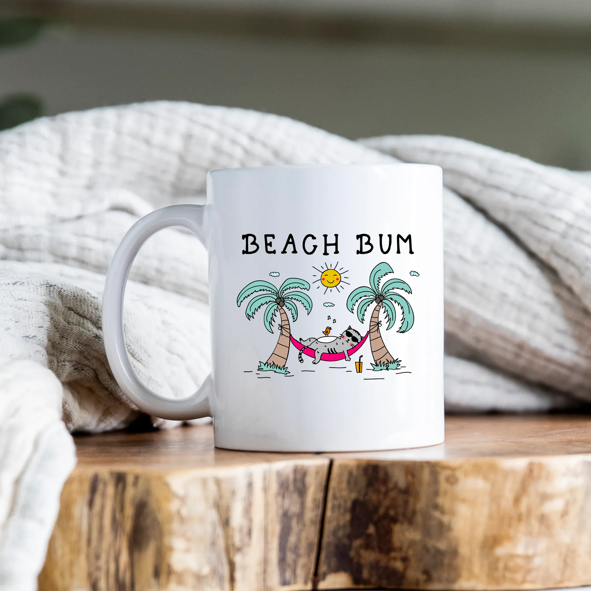 Beach Bum Cat Mug Funny Cat Coffee Cup