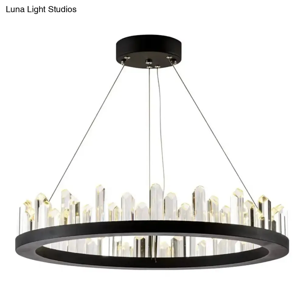 Black Metal LED Ceiling Chandelier with Crystal Accents for Modern Living Room Lighting