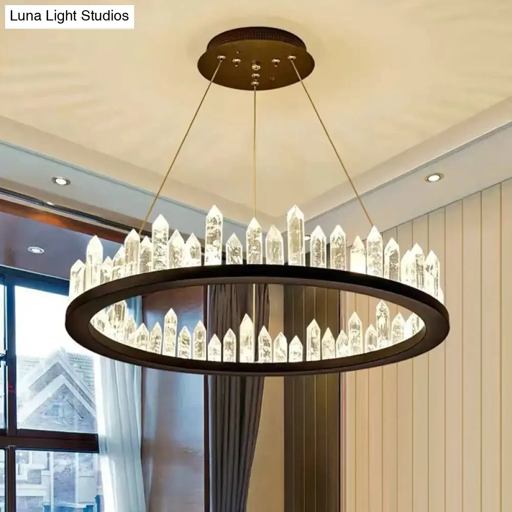 Black Metal LED Ceiling Chandelier with Crystal Accents for Modern Living Room Lighting