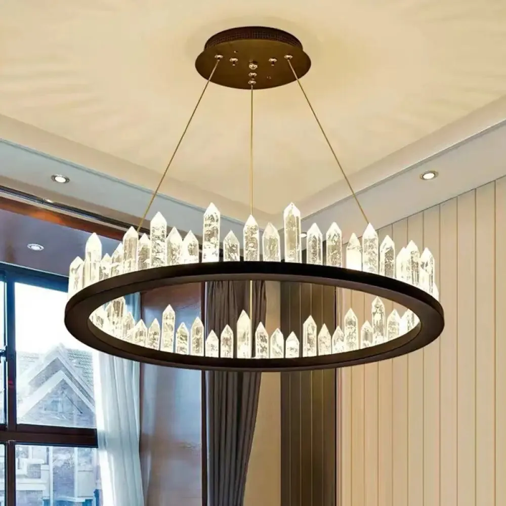 Black Metal LED Ceiling Chandelier with Crystal Accents for Modern Living Room Lighting