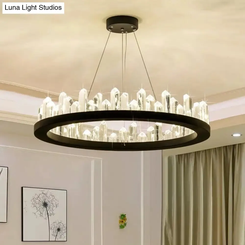 Black Metal LED Ceiling Chandelier with Crystal Accents for Modern Living Room Lighting