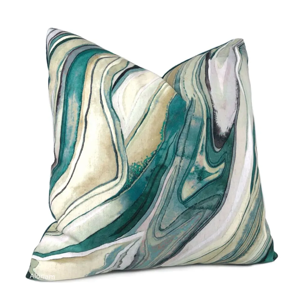 Borneo Green Marbled Abstract Pillow Cover (Fabric by the Yard available)