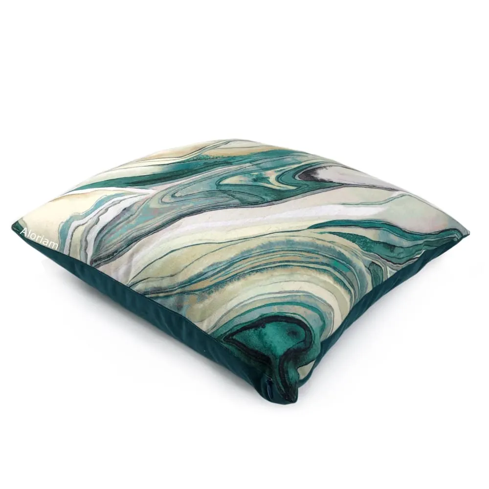 Borneo Green Marbled Abstract Pillow Cover (Fabric by the Yard available)