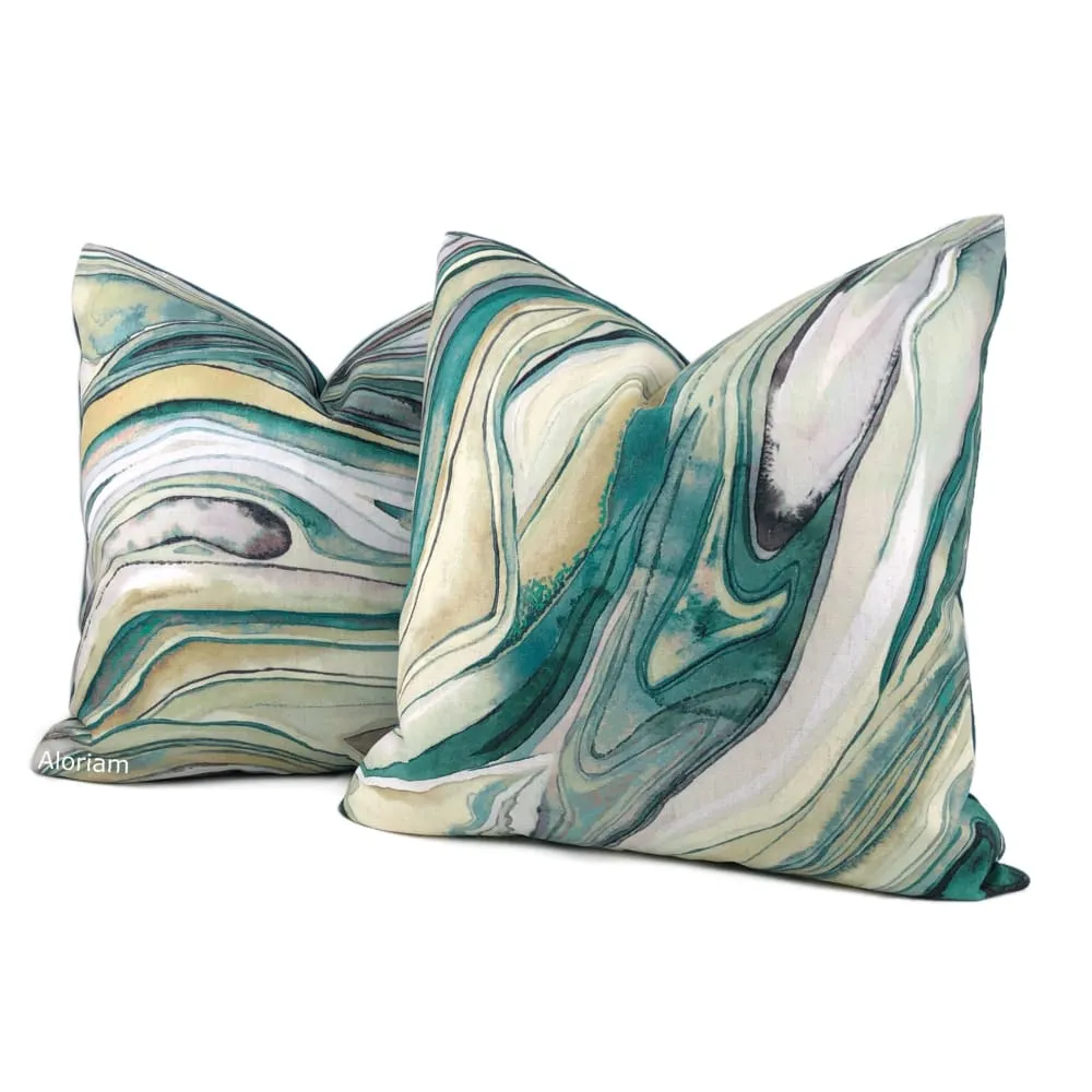 Borneo Green Marbled Abstract Pillow Cover (Fabric by the Yard available)