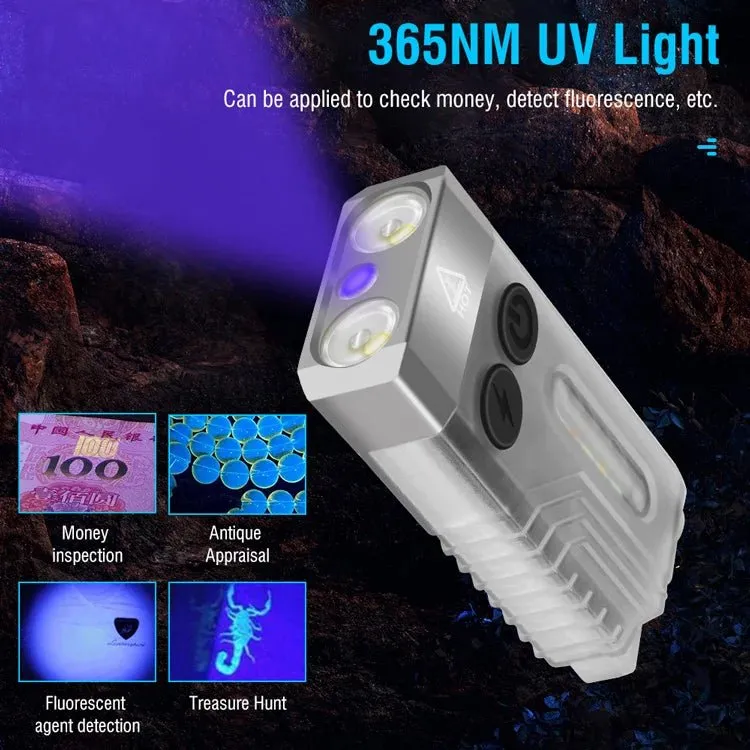 BORUiT V10 Pocket Flashlight with UV Super Bright 1000 LM Type-C Rechargeable lP65 Waterproof 12 Mode light