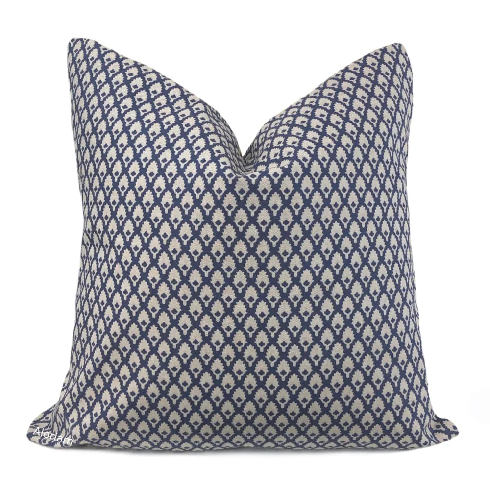 Calais Indigo Blue Beige Pillow Cover (Made from Lacefield Designs fabric)