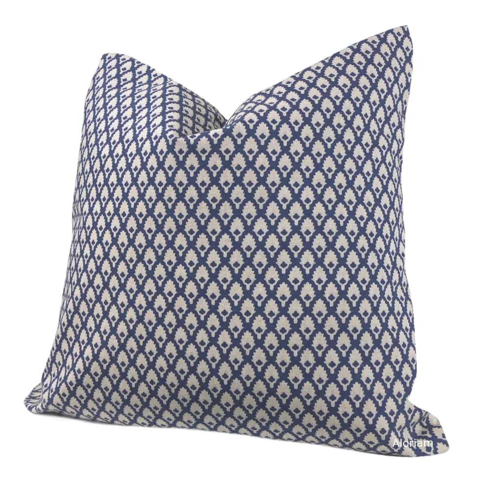 Calais Indigo Blue Beige Pillow Cover (Made from Lacefield Designs fabric)