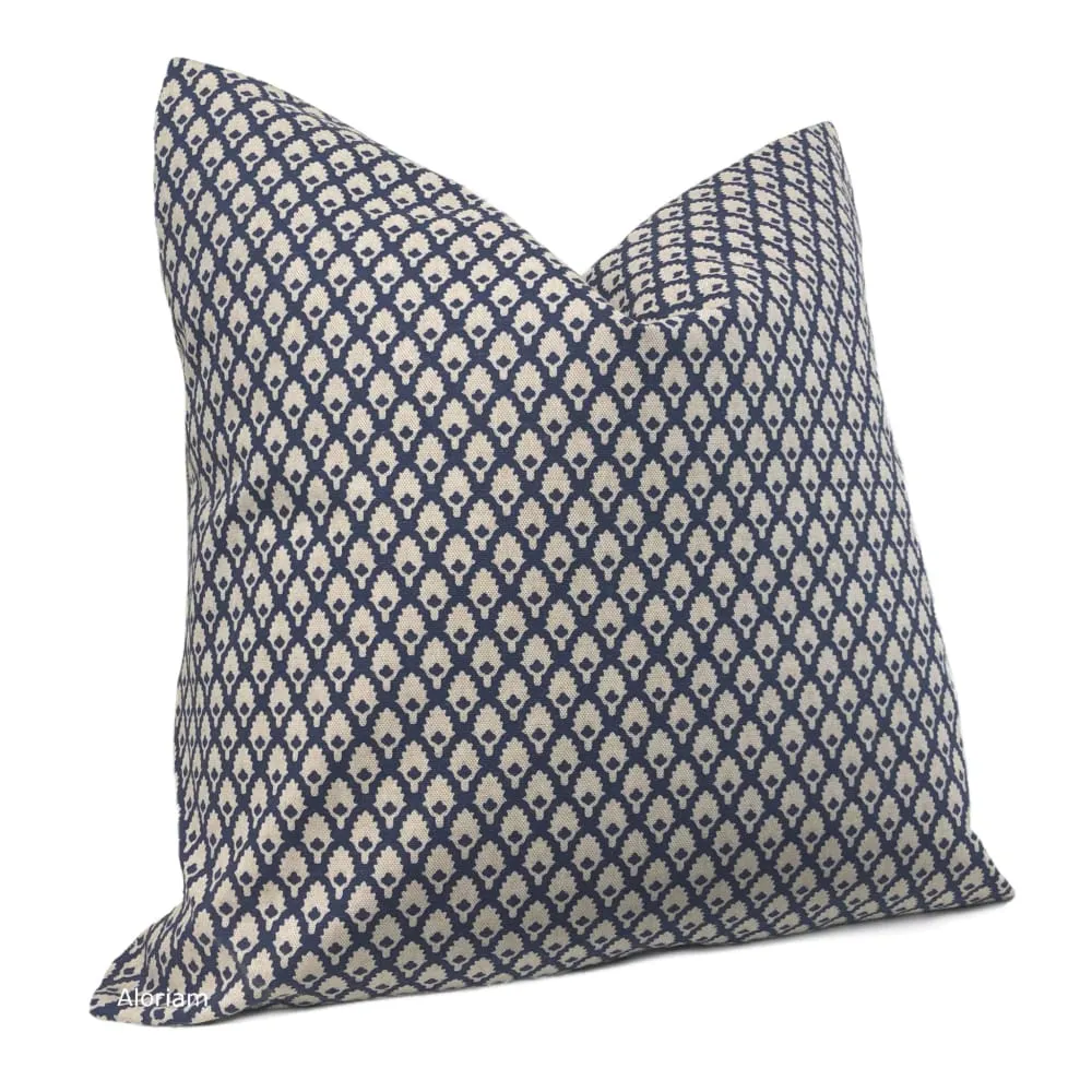 Calais Indigo Blue Beige Pillow Cover (Made from Lacefield Designs fabric)