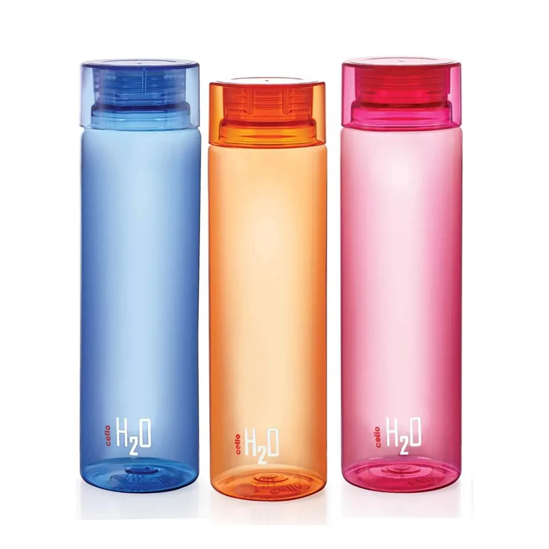 Cello Water Bottle, Unbreakable Plastic, H2O, 1 Litre, Set of 6, Multicolour