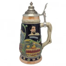 Ceramic Beer Stein Ludwig Theme w/Lid