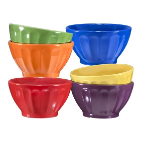 Ceramic Groove Bowls - Cereal, Soup, Ice Cream, 14Oz. Set Of 6, Assorted Colors