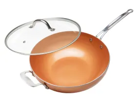 Ceramic Nonstick Copper Color Wok & Glass Lid, 12" (30cm) - Copper