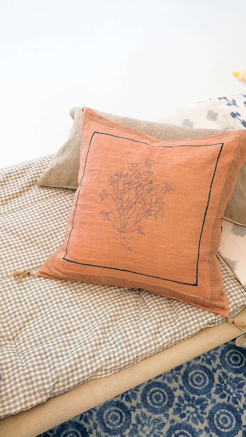 Chhavi Hand Blocked Linen Pillow Cover (16x16)