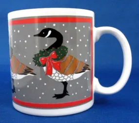 Christmas Mug Canada Geese With Wreaths Artist Signed 1983 Retro Cocoa Tea