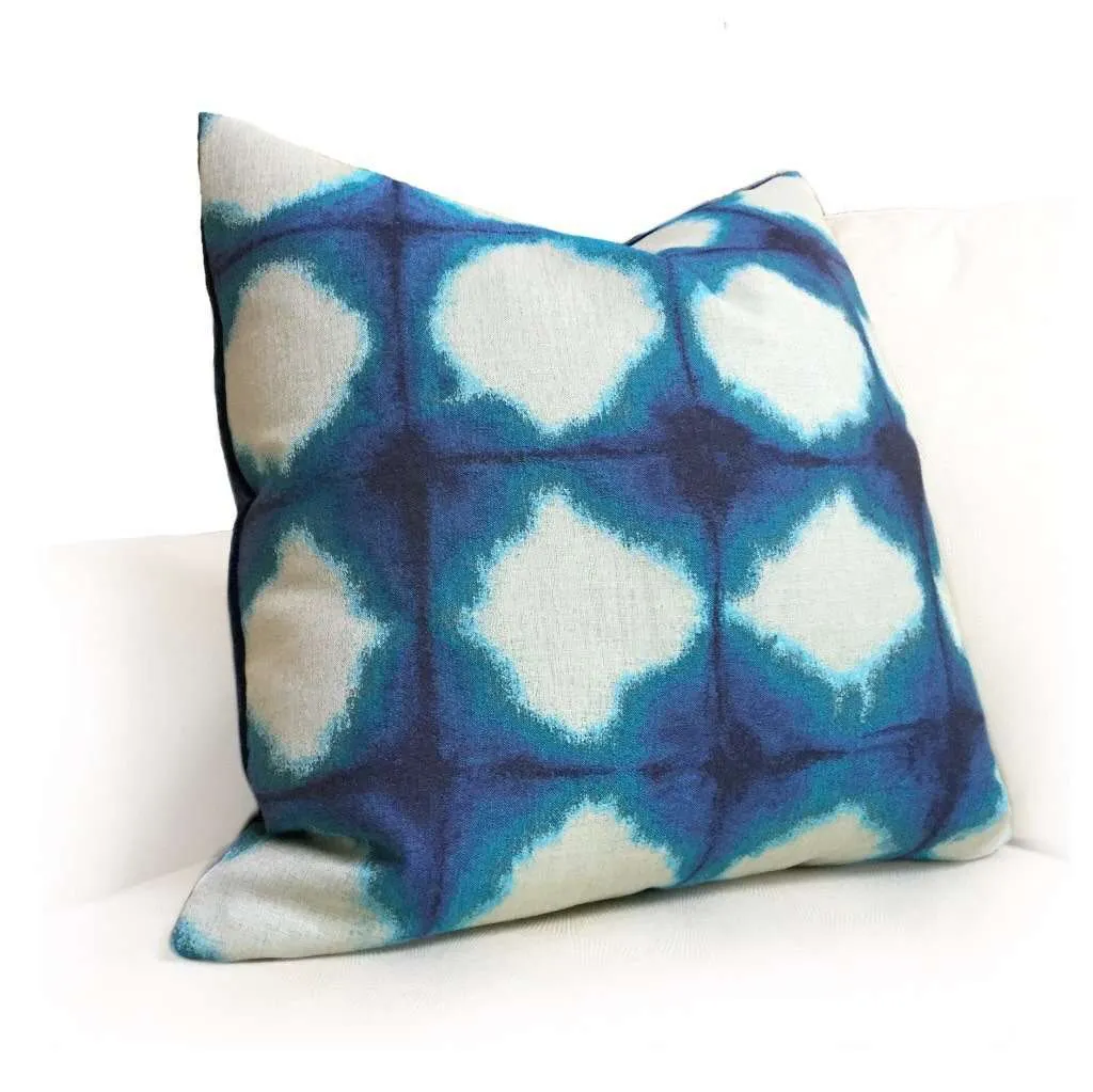 (CLEARANCE) Modern Blue Green Ikat Ombre Squares Upholstery Pillow Cover