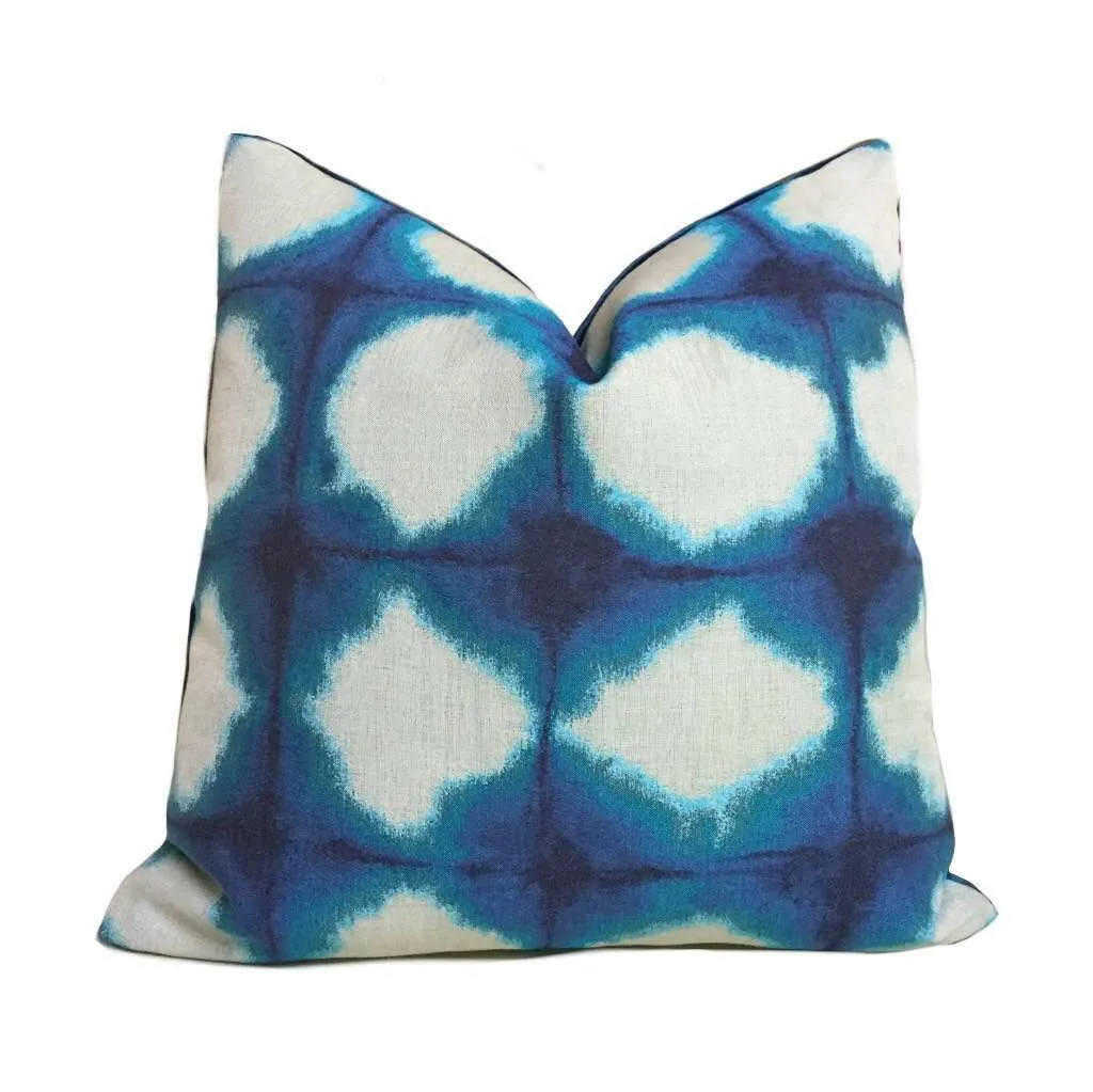 (CLEARANCE) Modern Blue Green Ikat Ombre Squares Upholstery Pillow Cover