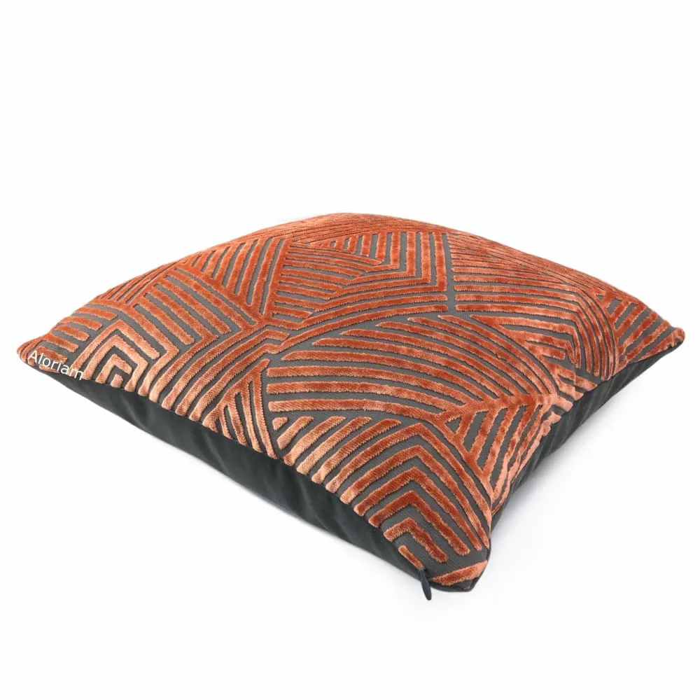 (CLEARANCE) Soho Orange Gray Cut Velvet Geometric Lines Pillow Cover