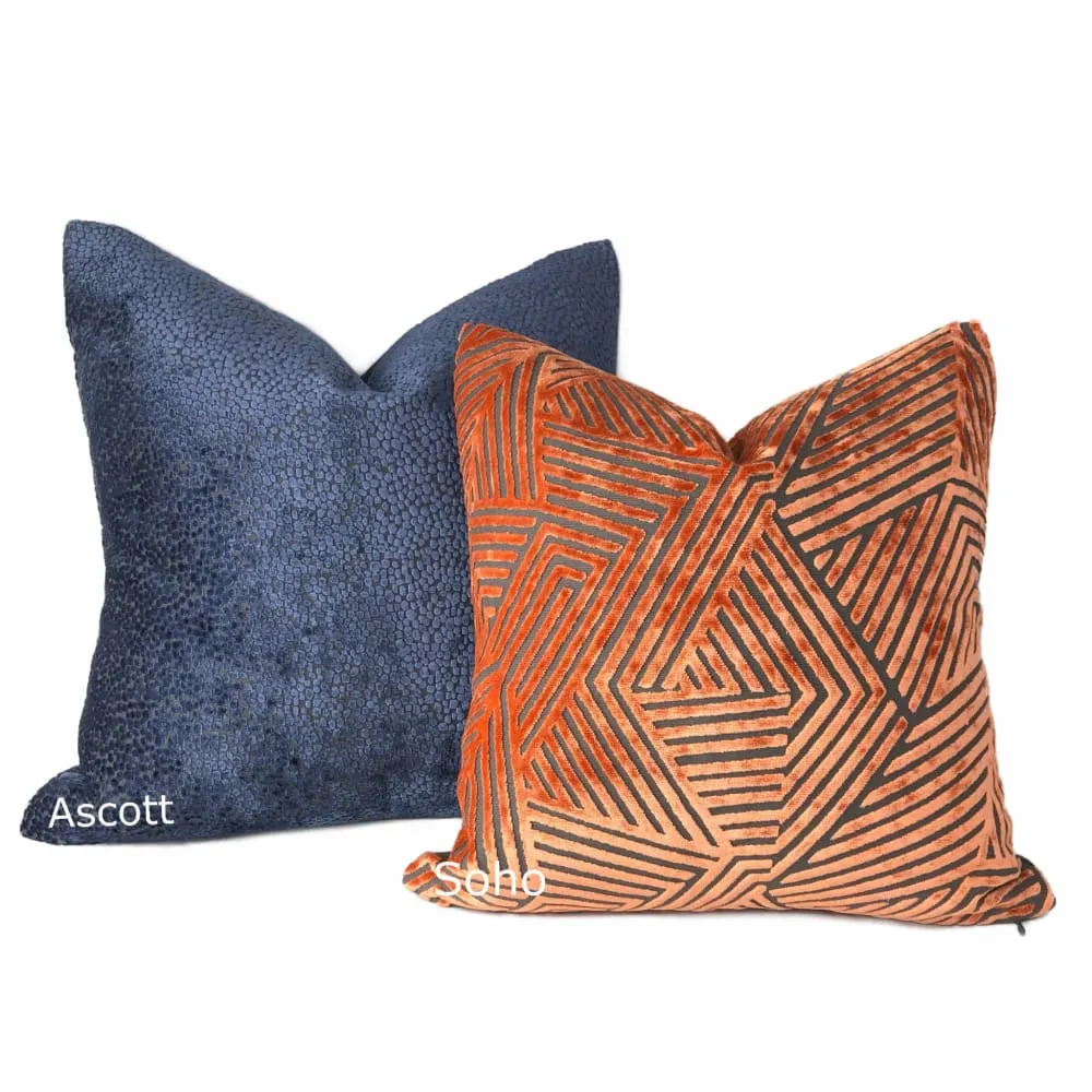 (CLEARANCE) Soho Orange Gray Cut Velvet Geometric Lines Pillow Cover