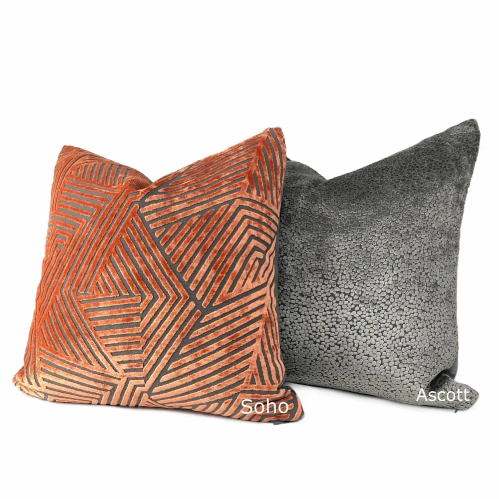 (CLEARANCE) Soho Orange Gray Cut Velvet Geometric Lines Pillow Cover