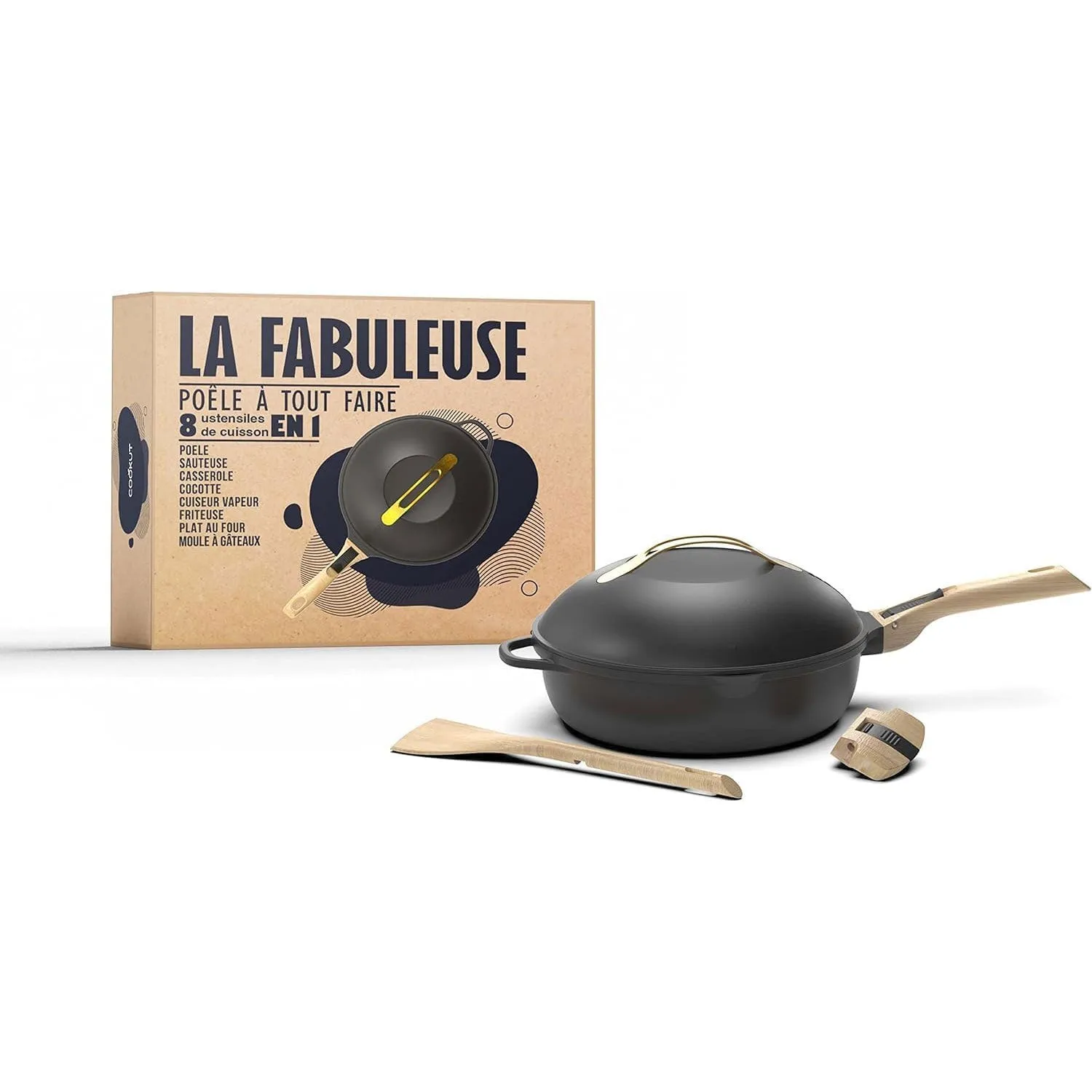 COOKUT La Favolosa Padella Casseruola Tegame 2 Manici 8 in 1 28cm Metallo Meteora Nero