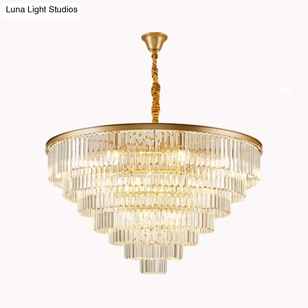 Crystal Simplicity: Tiered Tapered Living Room Chandelier Light - Pendant Fixture