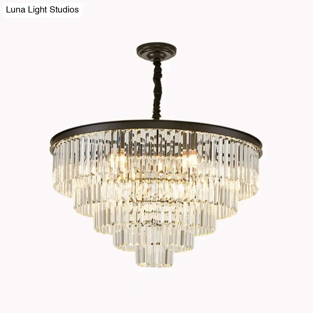 Crystal Simplicity: Tiered Tapered Living Room Chandelier Light - Pendant Fixture