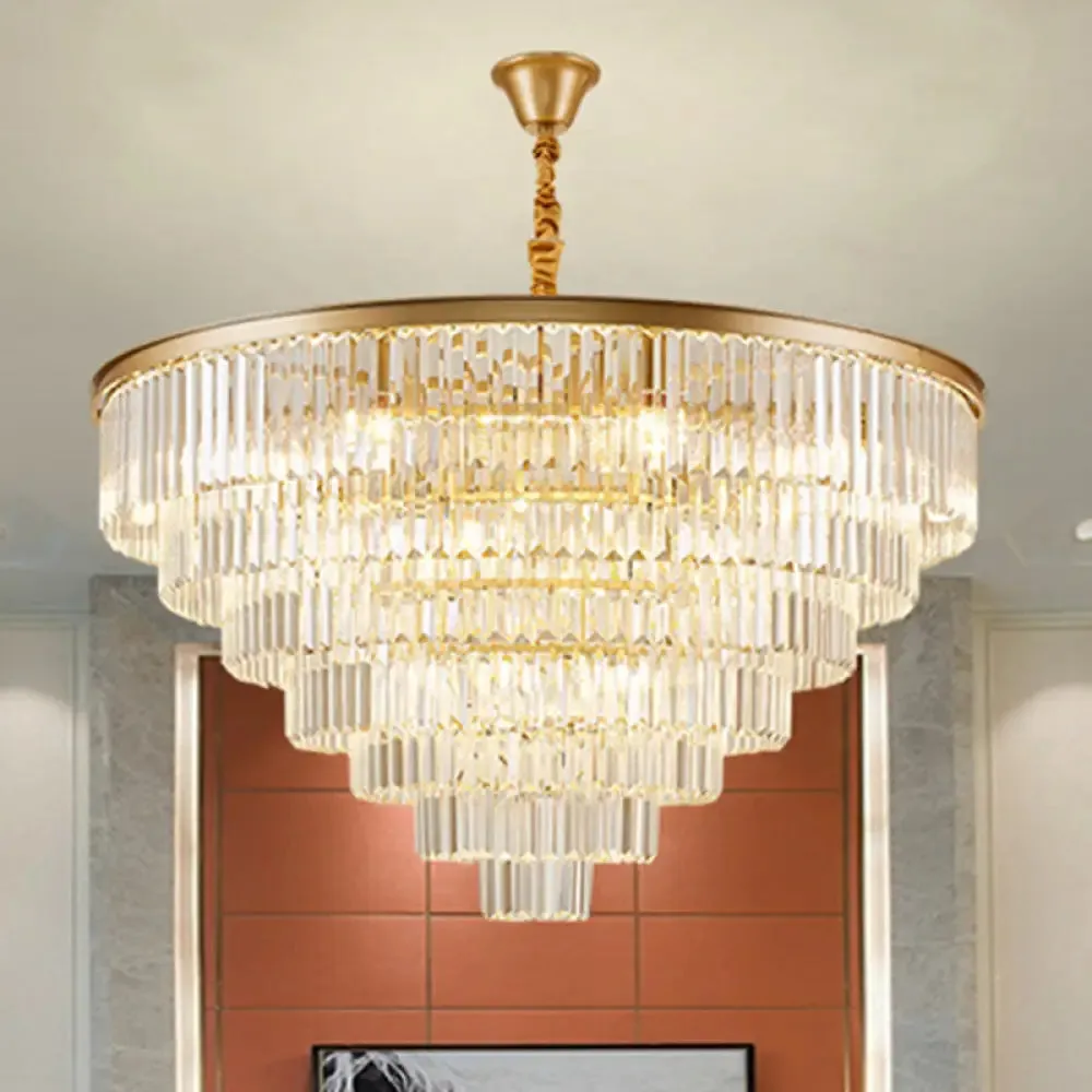 Crystal Simplicity: Tiered Tapered Living Room Chandelier Light - Pendant Fixture