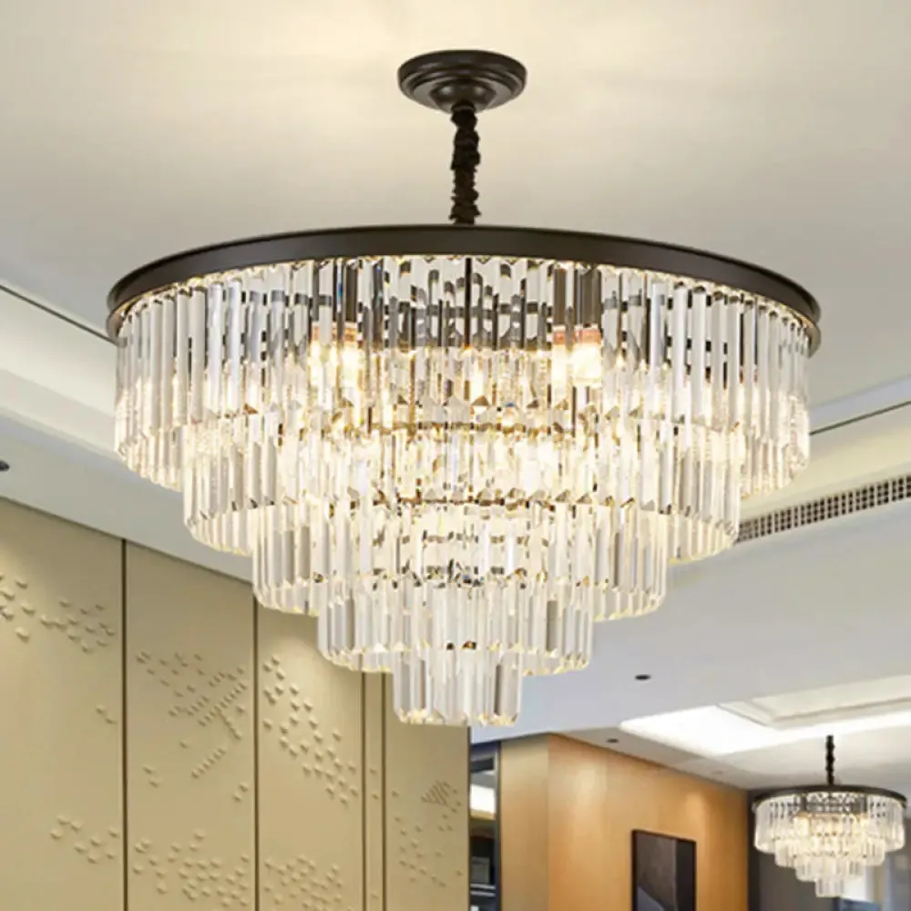 Crystal Simplicity: Tiered Tapered Living Room Chandelier Light - Pendant Fixture