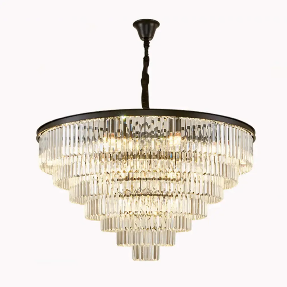 Crystal Simplicity: Tiered Tapered Living Room Chandelier Light - Pendant Fixture