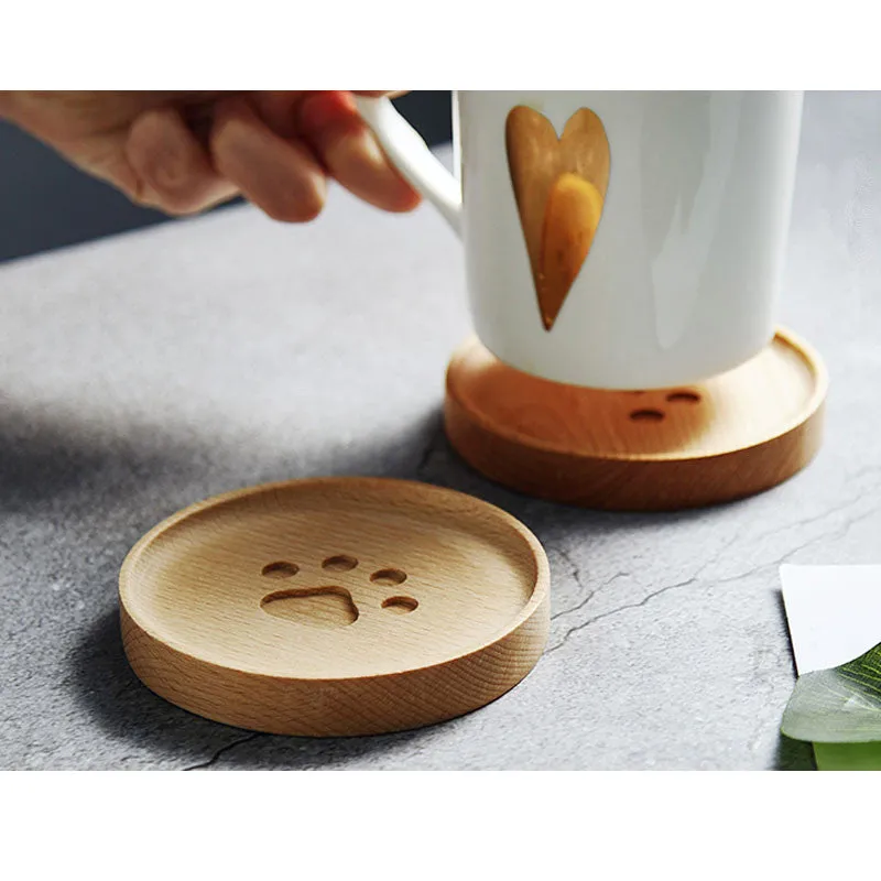 Cute Cat Paw Wooden Coaster