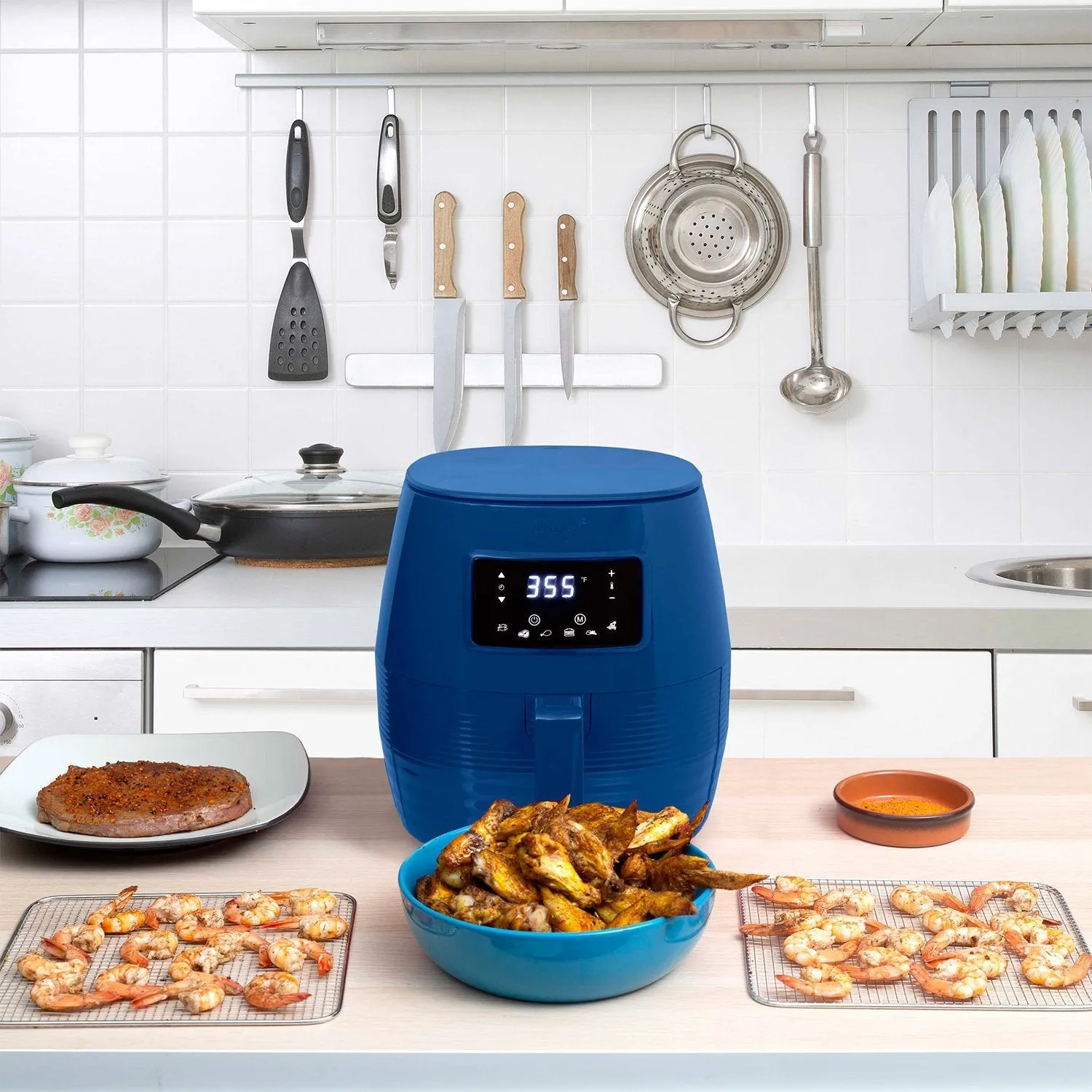 Deco Chef Digital 5.8QT Electric Air Fryer, Healthier/Faster Cooking - Blue (Refurbished)