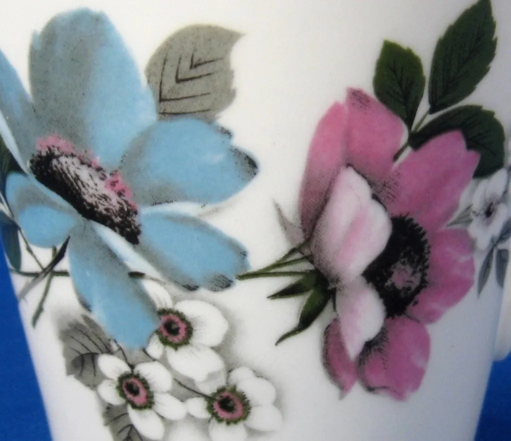 English Bone China Mug Pink Blue Floral Gold Trim 1950s Royal Imperial