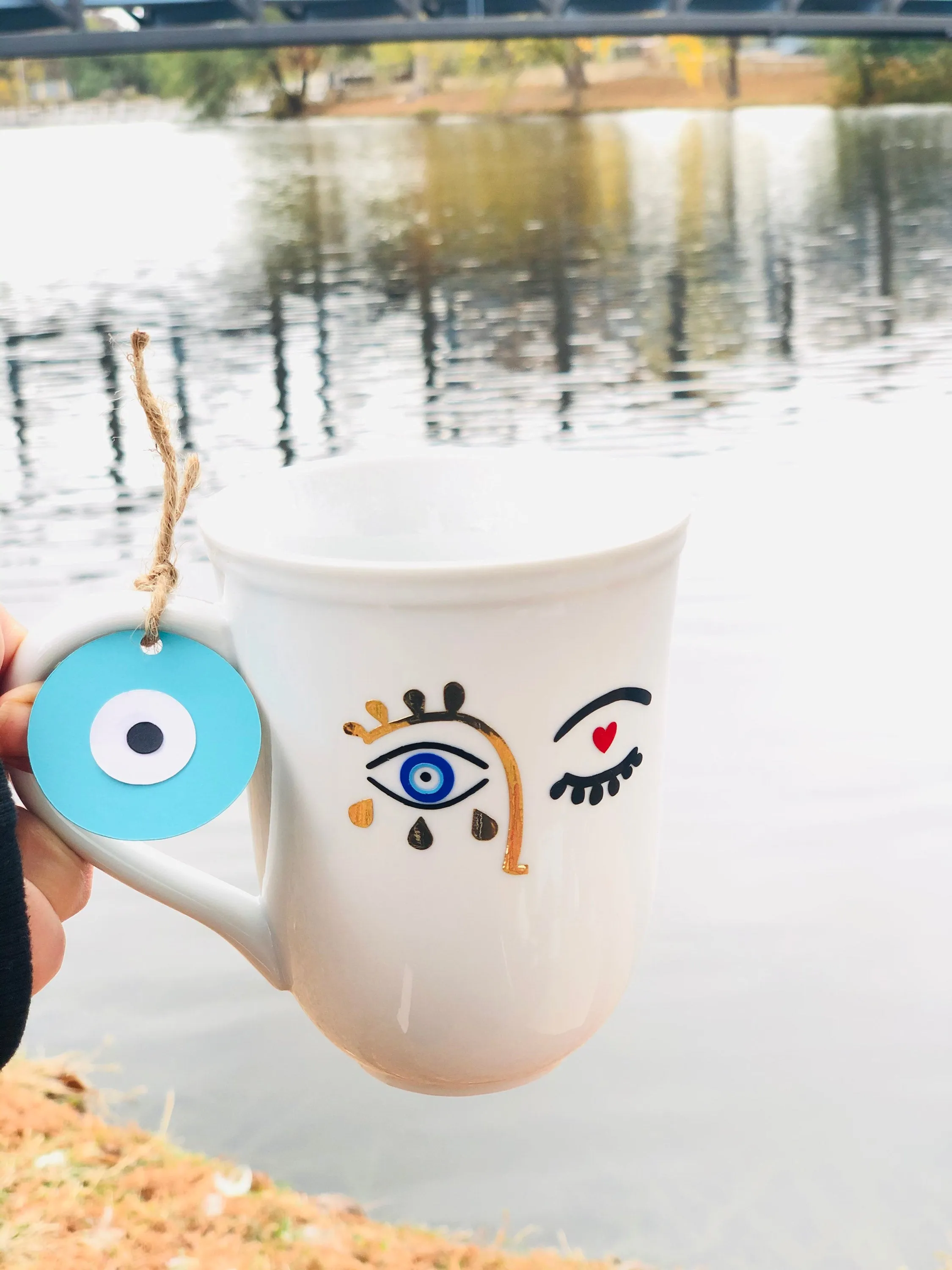 Evil Eye Design Heart Face Personalized Mug Custom Gift With Your Name