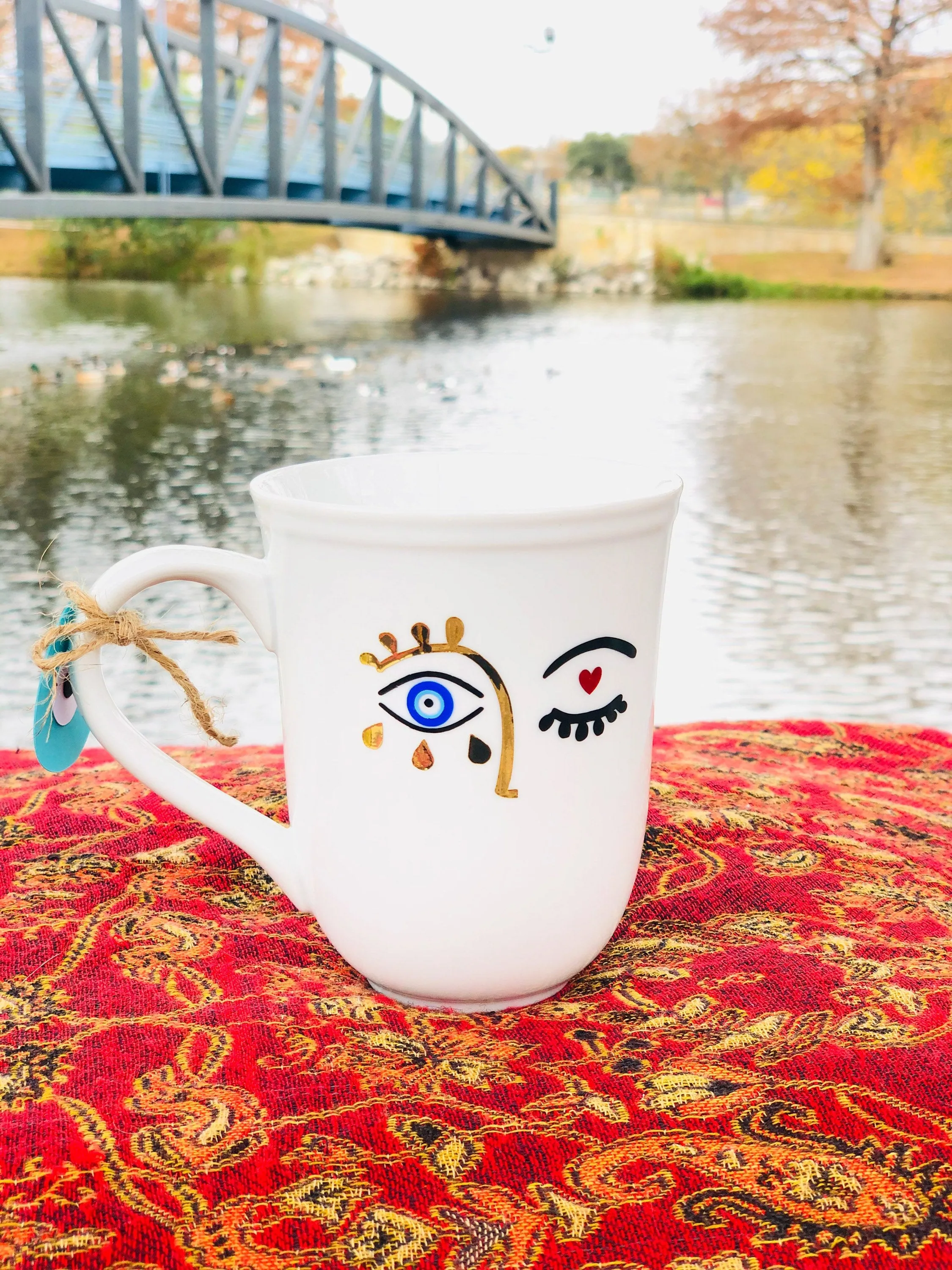 Evil Eye Design Heart Face Personalized Mug Custom Gift With Your Name