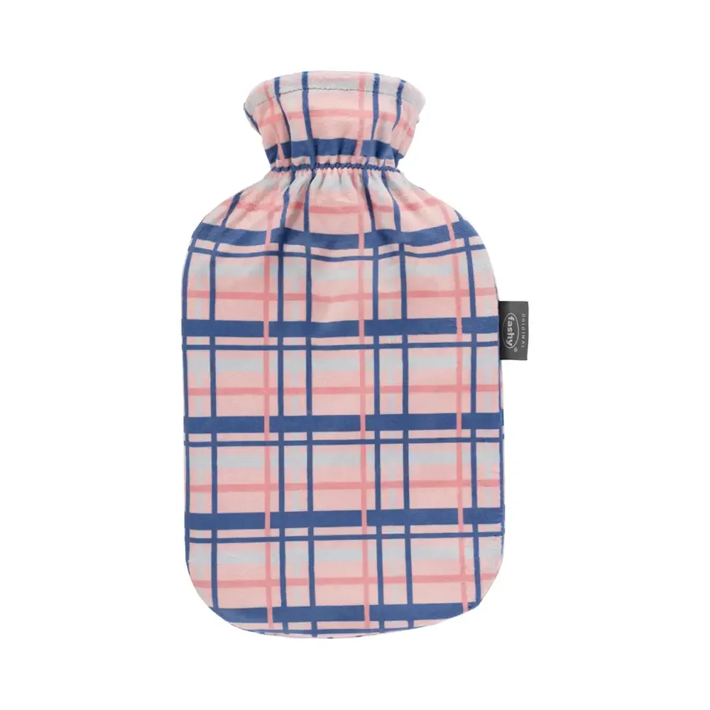 Fashy Hot Water Bottle With Removeable Cover Tartan 100% Cotton 2 Litre