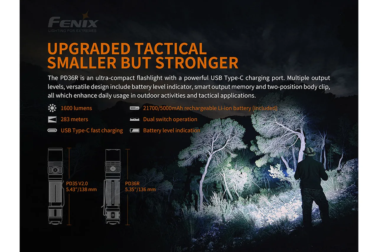 Fenix PD36R USB Type-C Rechargeable Flashlight 1600 Lumens