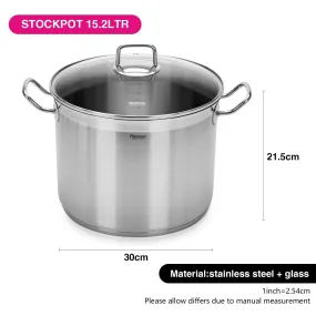 Fissman Stockpot With Glass Lid Tahara Series Stainless Steel Clear/Silver 30cm/15.2LTR