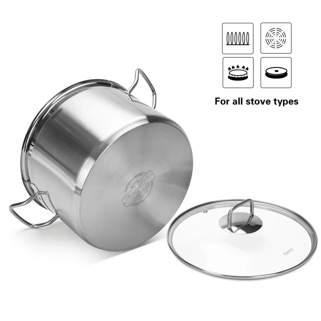 Fissman Stockpot With Glass Lid Tahara Series Stainless Steel Clear/Silver 30cm/15.2LTR