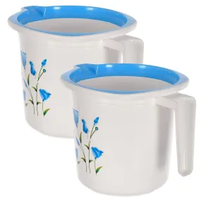 Fun Homes Floral Print Plastic Bathroom Mug 1.5 Litre- Pack of 2-46FH0191, Blue & white