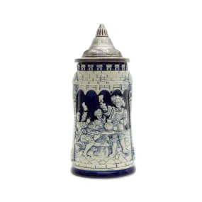 German Castle Cobalt Blue Beer Stein with Lid