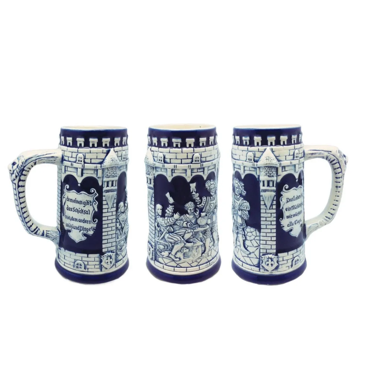 German Castle Cobalt Blue Beer Stein without Lid