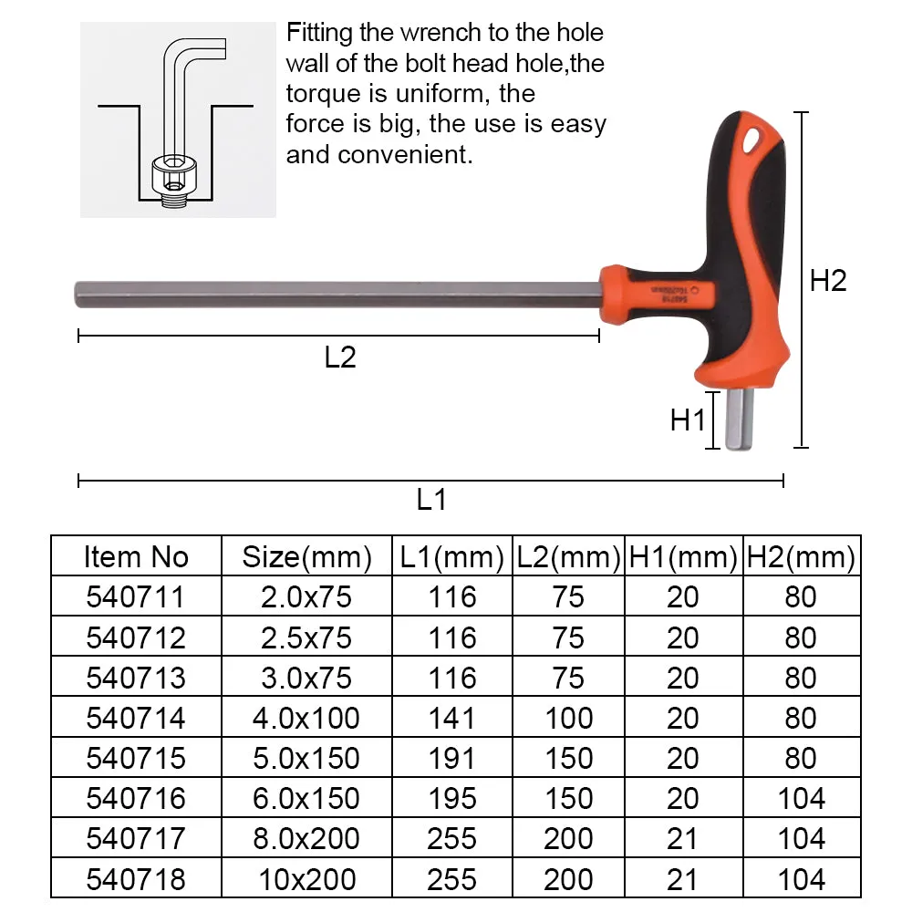 Harden Professional Hand Tool T-HANDLE Hand Tool Hex Key Wrench Set 4X100mm