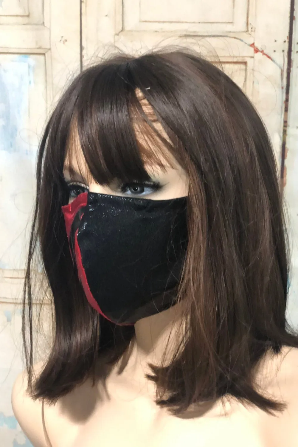 Harlequin Red and Black Face Mask with Diamonds